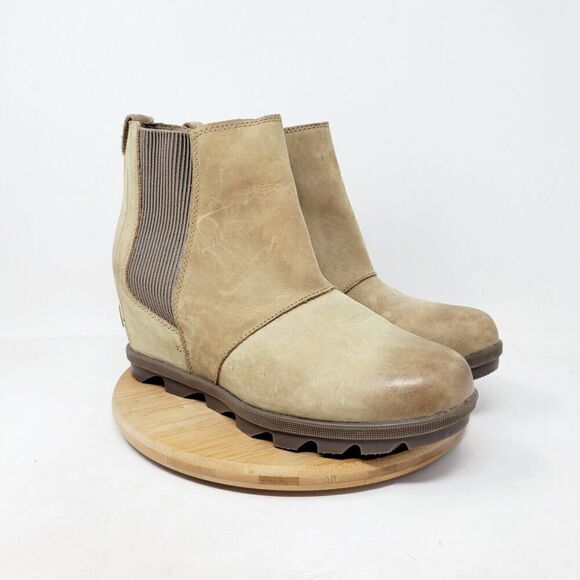 Sorel Joan of Arctic Wedge‎ Chelsea Boots Womens 10.5 Tan Burnished Brown Winter - Picture 6 of 12